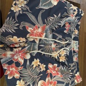 American Eagle Floral Swim Shorts - Navy and Coral